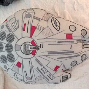 Pottery Barn Kids Gray and Red Spaceship Pillow